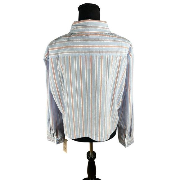 Nanette Lepore Women's Large White Stripe Bow Poplin Button-Up Shirt blouse - Picture 3 of 10